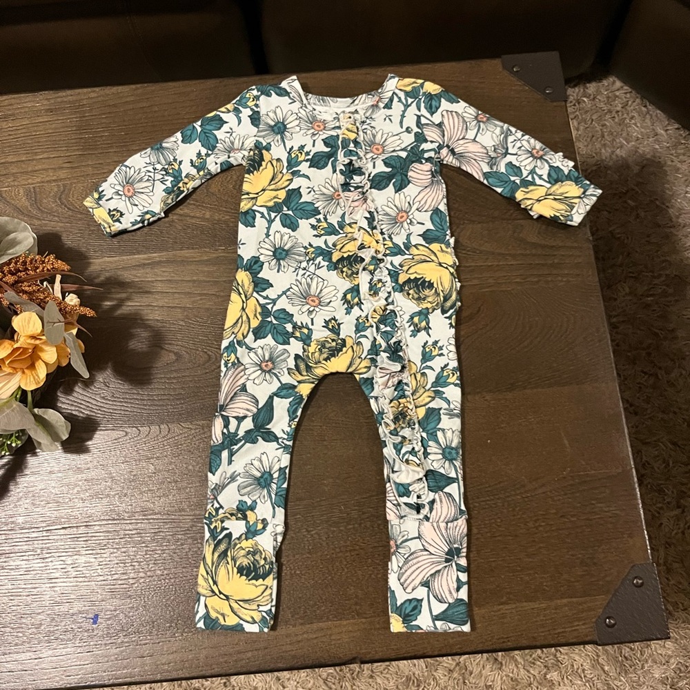 SweetHoney Floral Sleeper with Ruffled Details